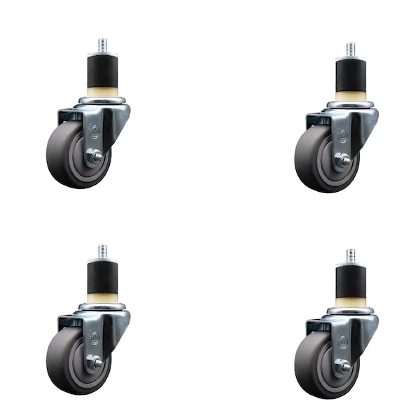 3'' Thermoplastic Rubber Wheel Swivel 1-7/8'' Expanding Stem Caster Set, 4PK